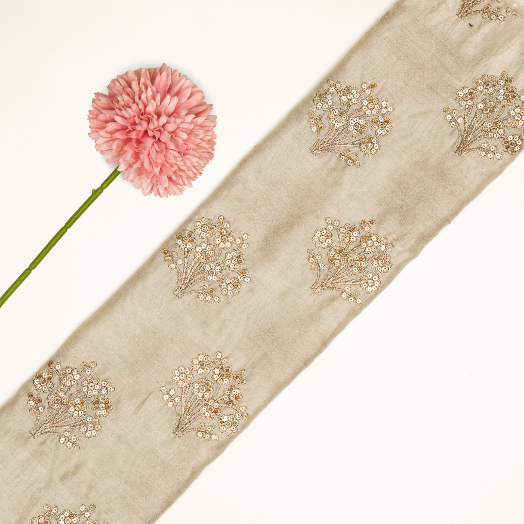 Warda Buta on Cream Silk Chanderi Embroidered Fabric