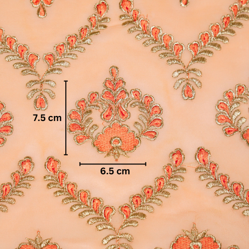 Rounaq Jaal on Peach Semi Georgette Embroidered Fabric