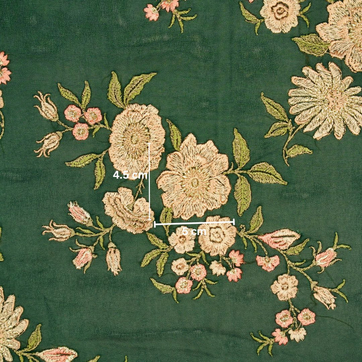 Nida Jaal on Bottle Green Semi Georgette Embroidered Fabric