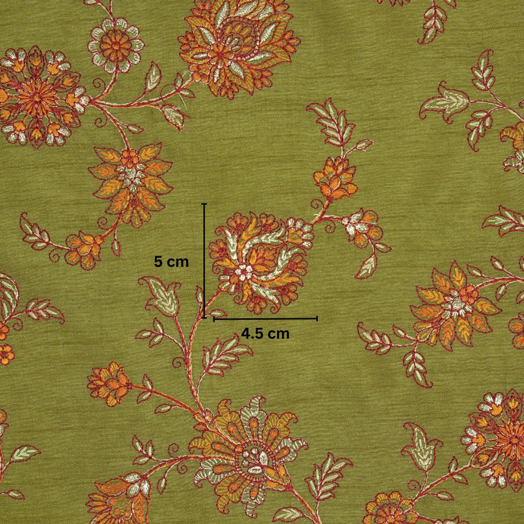 Kriti Jaal on Olive Semi Raw Silk Embroidered Fabric