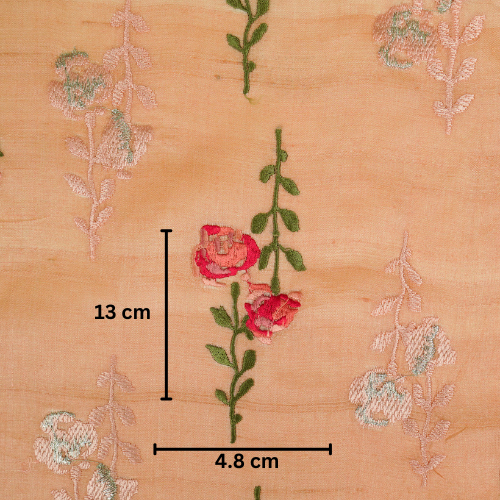 Noura Buta On Peach Tussar Silk Embroidered Fabric