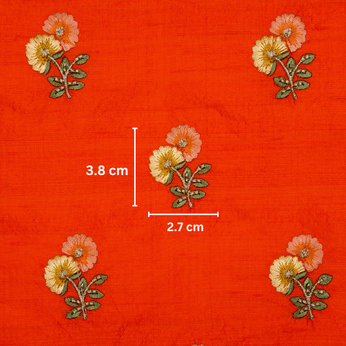 Ziya Buti on Red Rust Raw Silk Embroidered Fabric