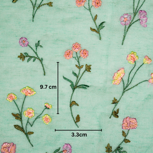 Raina Buta on Sky Blue Cotton Linen Embroidered Fabric