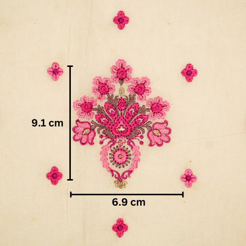 Rituja Buta Buti Mixture on Cream/Fuxia Malmal Embroidered Fabric
