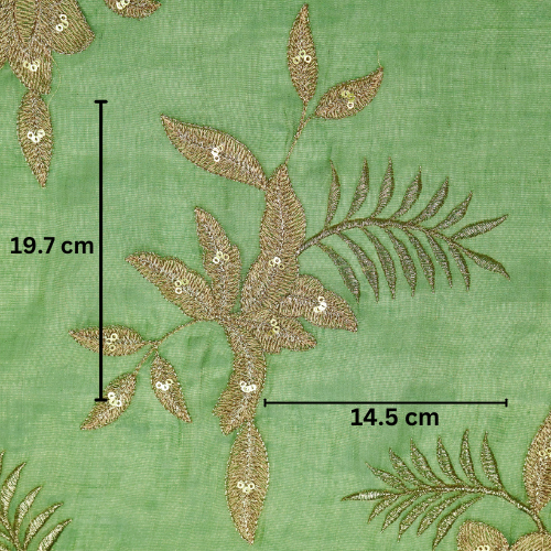 Pallavi Buta on Sea Green Tissue Embroidered Fabric
