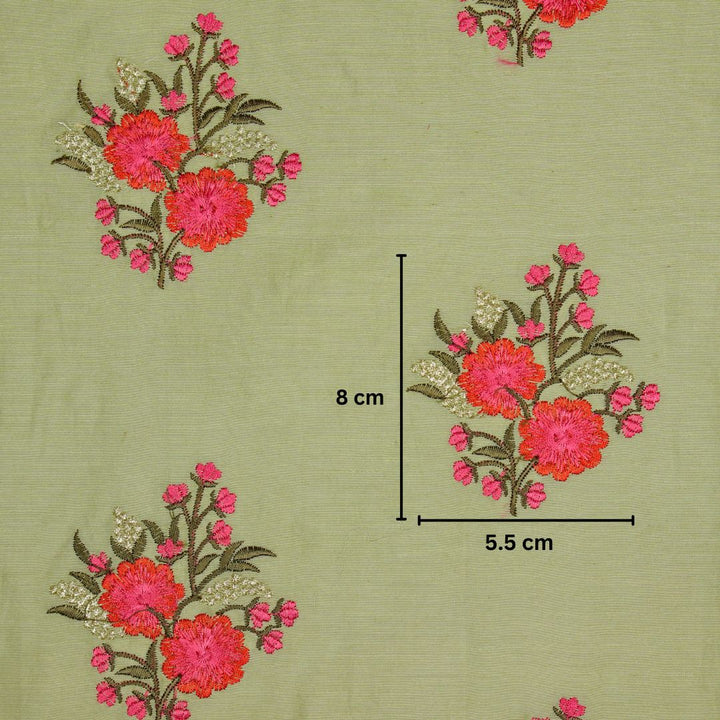 Rose of Sharon Buta on Olive Silk Chanderi