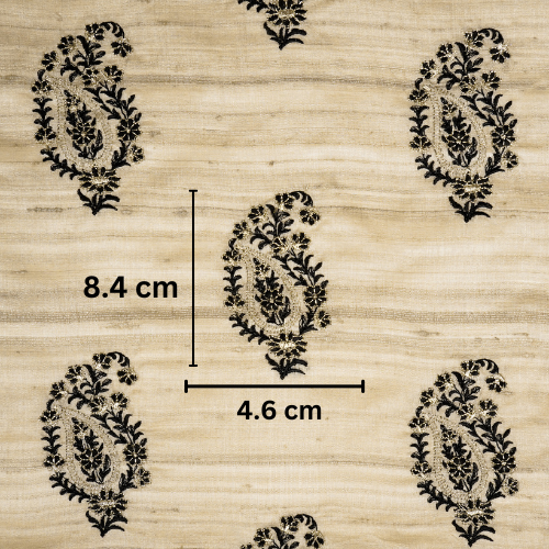 Tanmayi Buta on Natural/Black Tussar Silk Embroidered Fabric