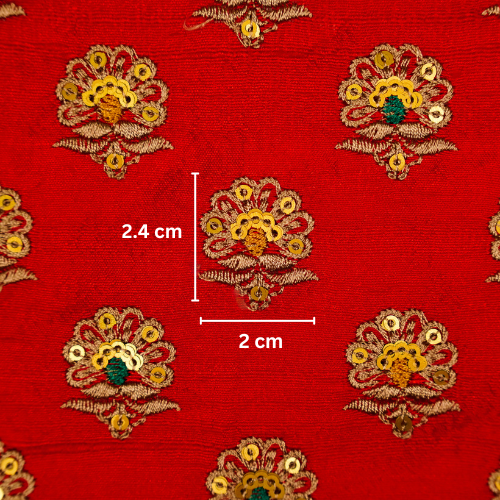 Muneer Buti on Red Raw Silk Embroidered Fabric