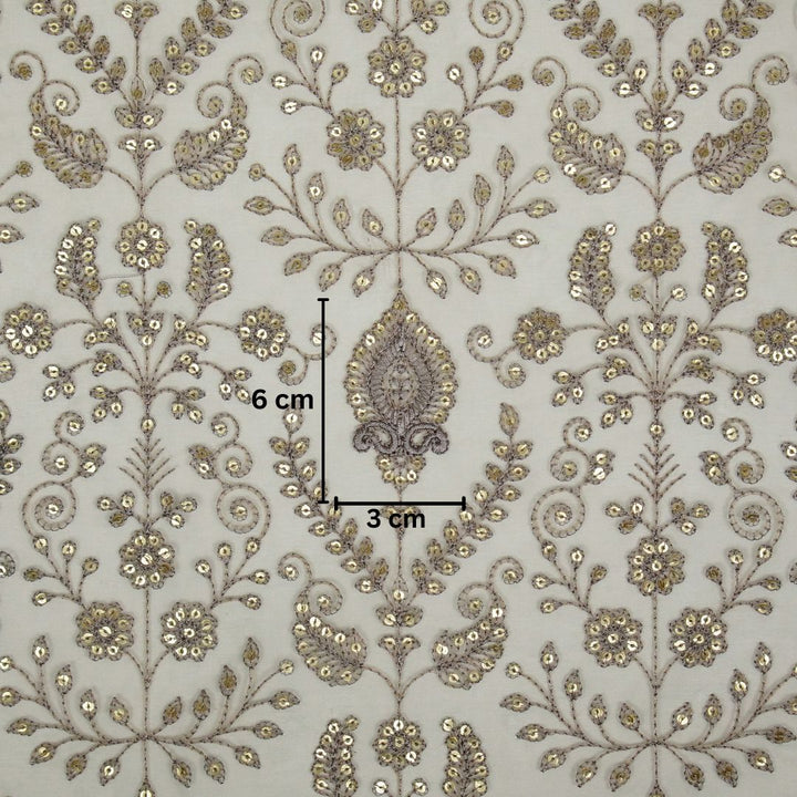 Aaditri Jaal on Silver Grey Silk Organza Embroidered Fabric