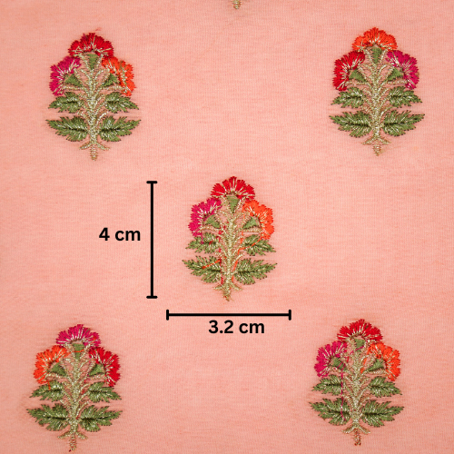 Pushpi Buti on Gajari Silk Chanderi Embroidered Fabric