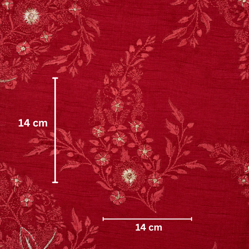 Zohra Buta on Tomato Semi Raw Silk Embroidered Fabric