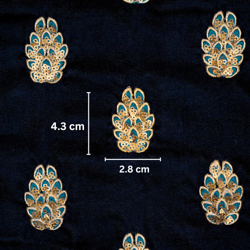 Anees Buta On Navy Blue Velvet Embroidered Fabric