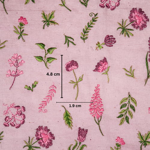 Grishma Buta Buti Mixture on Light/ Mauve Cotton Linen Embroidered Fabric