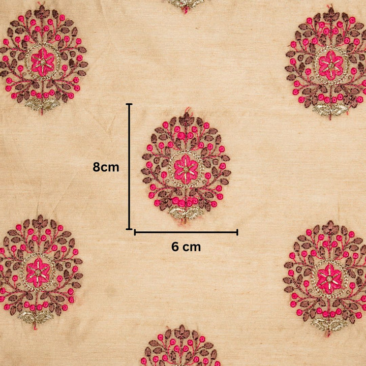 Taaliah Buta on Natural/Fuxia Munga Silk Embroidered Fabric
