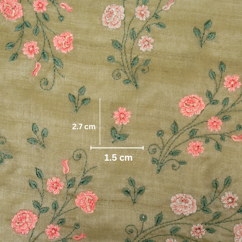 Meenal Jaal On Light Mouse Tussar Silk Embroidered Fabric