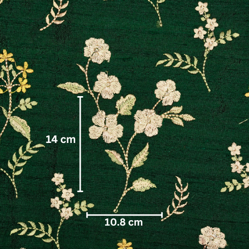 Nura Buta on Bottle Green Raw Silk Embroidered Fabric