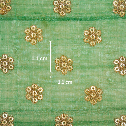 Rati Buti on Sea Green Tussar Silk Embroidered Fabric