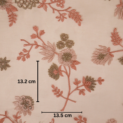 Komal Buta on Light Peach Silk Organza Embroidered Fabric