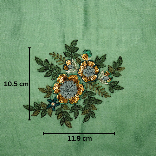 Pushti Buta on Forest Green Luxe Silk Chanderi Embroidered Fabric