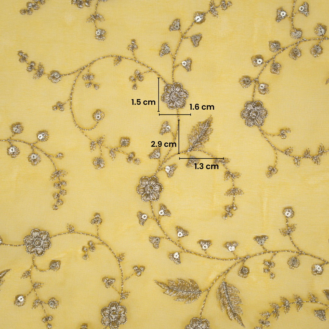 Gold Silk Organza Atiya Jaal Embroidered Fabric