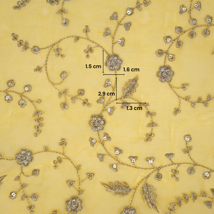 Gold Silk Organza Atiya Jaal Embroidered Fabric