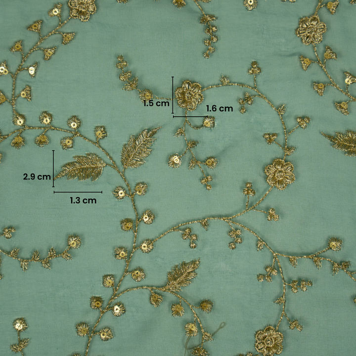 Bottle Green Silk Organza Atiya Jaal Embroidered Fabric