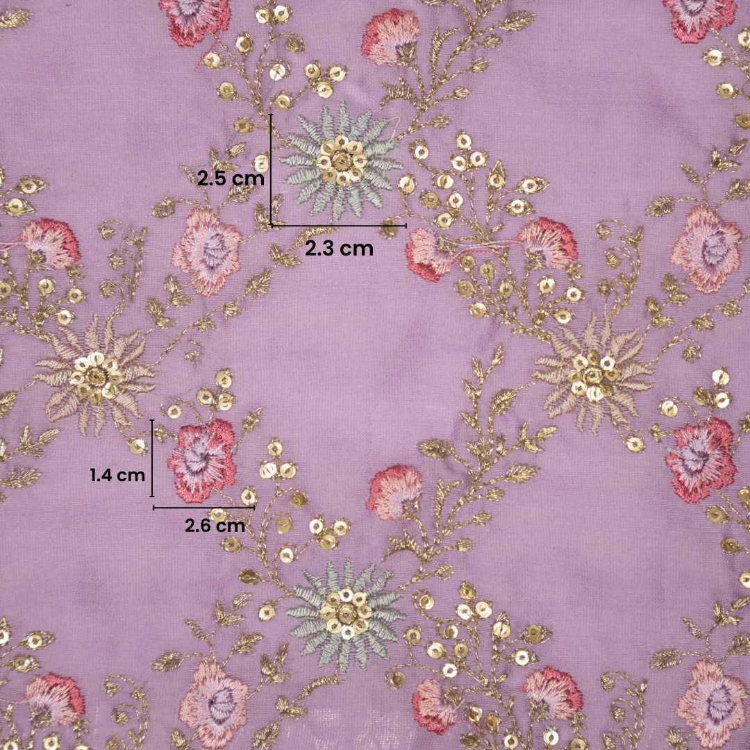 Lilac Silk Chanderi Meher Jaal Embroidered Fabric
