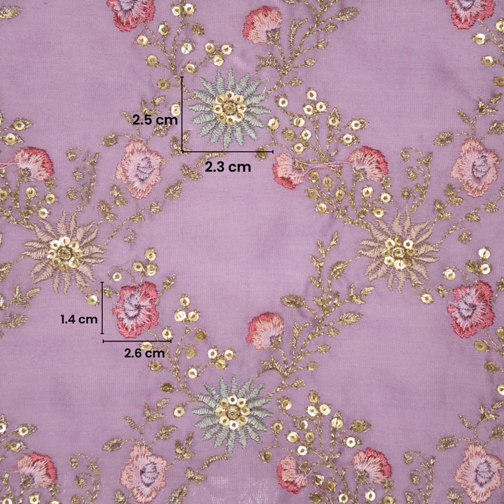 Lilac Silk Chanderi Meher Jaal Embroidered Fabric