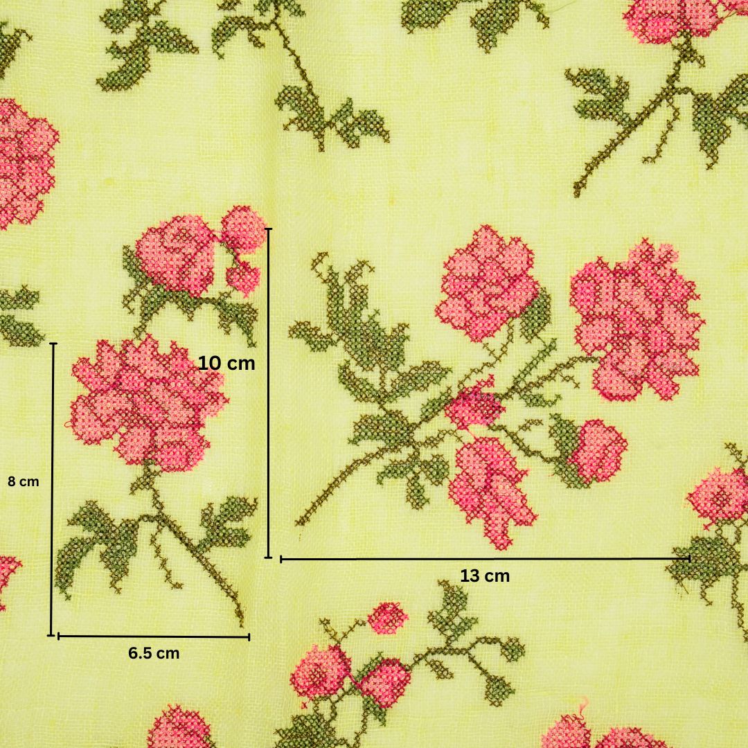 Mahek Flora Buta on Lemon Gauged Linen