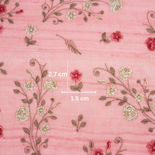 Meenal Jaal On Onion Pink Tussar Silk Embroidered Fabric