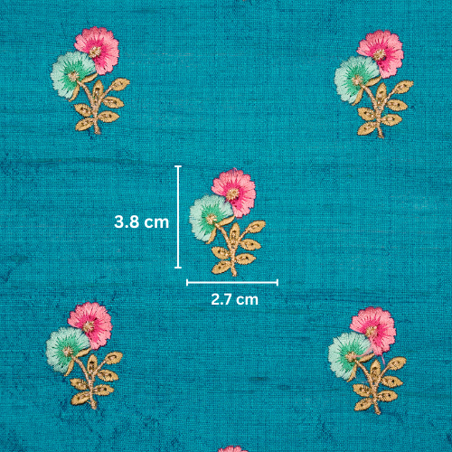 Ziya Buti on Peacock Blue Raw Silk Embroidered Fabric