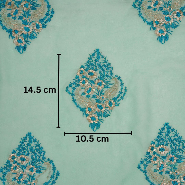 Abila Buta on Aqua Semi Georgette Embroidered Fabric