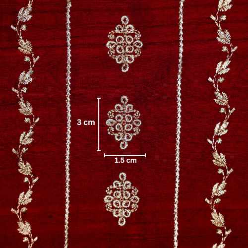 Akaar jaal on Maroon Raw Silk Embroidered Fabric
