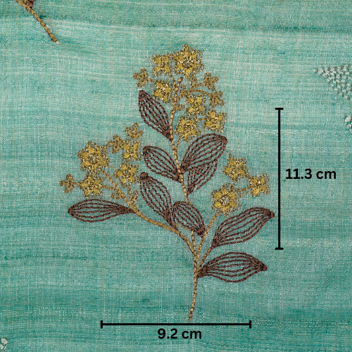 Kisalay Buta On Aqua Blue Tussar Silk Embroidered Fabric