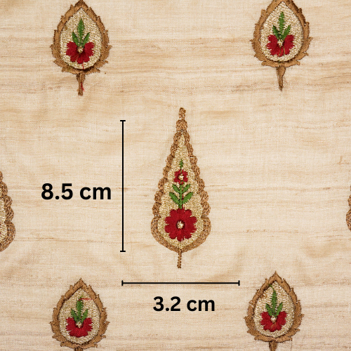 Nila Buta on Natural/Maroon Tussar Silk Embroidered Fabric