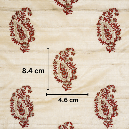 Tanmayi Buta on Natural/Maroon Tussar Silk Embroidered Fabric