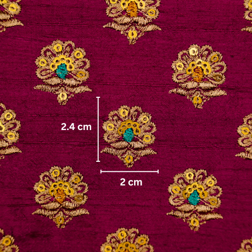 Muneer Buti on Magenta Raw Silk Embroidered Fabric