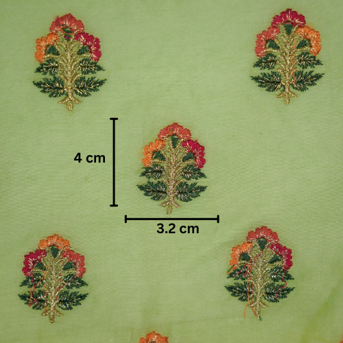 Pushpi Buti on Sea Green Silk Chanderi Embroidered Fabric