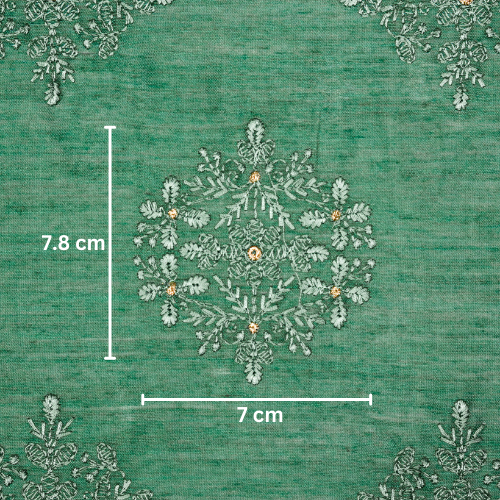 Raima Buta on Teal Munga Silk Embroidered Fabric