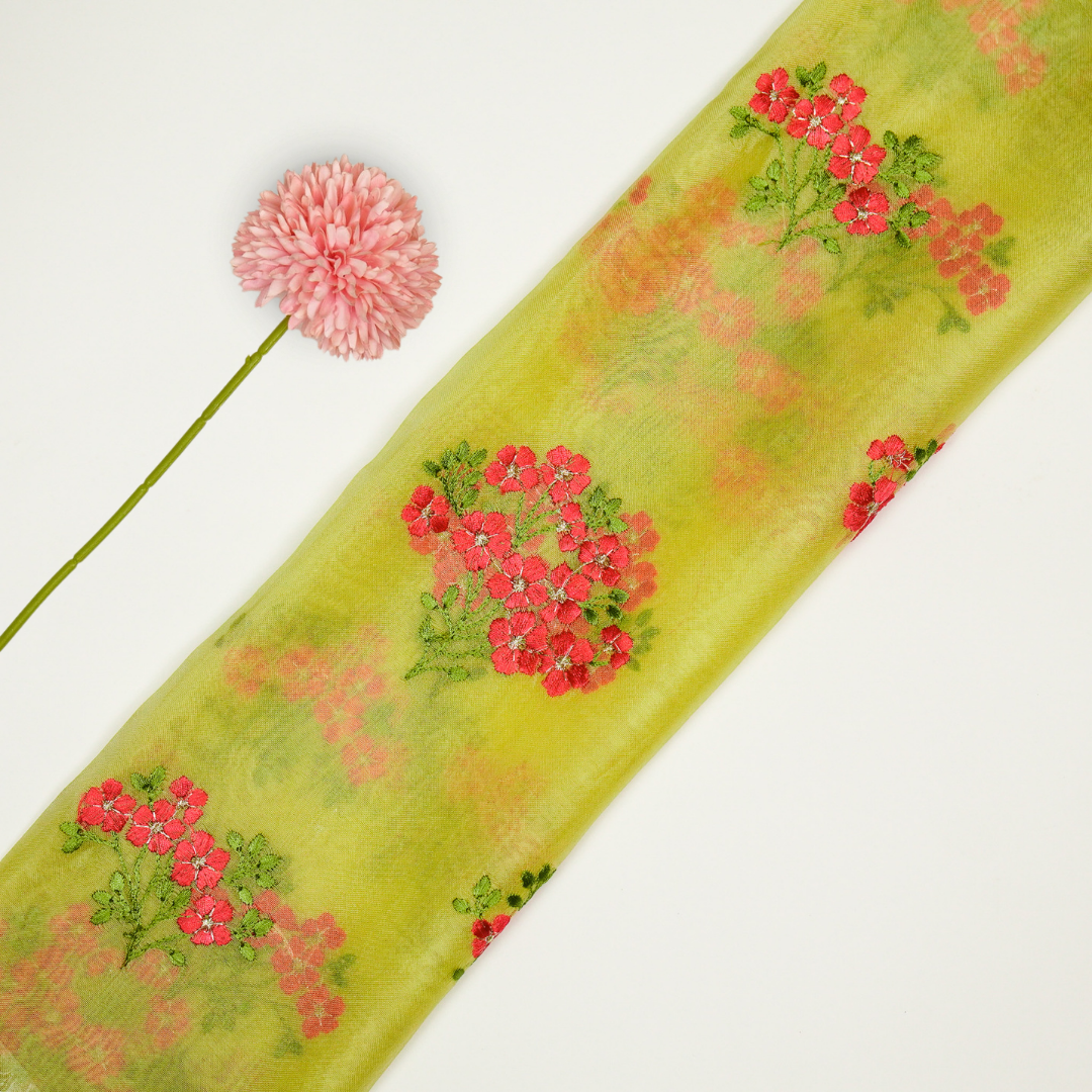 Lamia Buta on Lemon Imported Silk Organza Embroidered Fabric