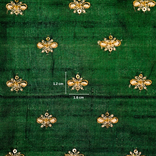 Bindra Buti On Bottole Green Tussar Silk Embroidered Fabric