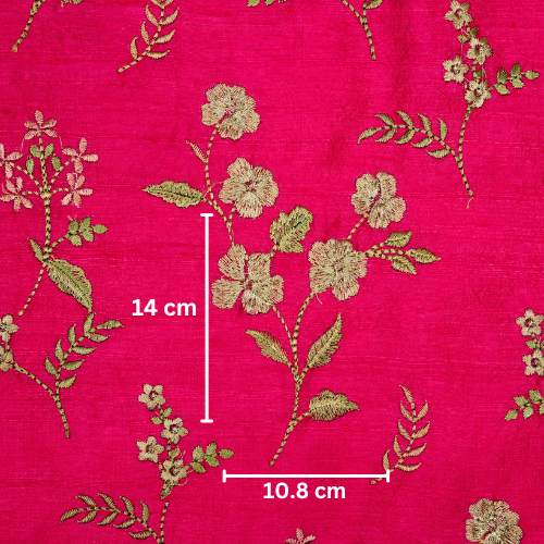 Nura Buta on Fuxia Raw Silk Embroidered Fabric