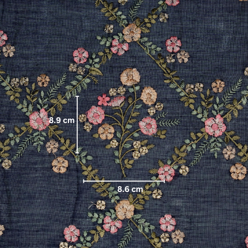 Charita Jaal on Navy Blue Silk Chanderi Embroidered Fabric