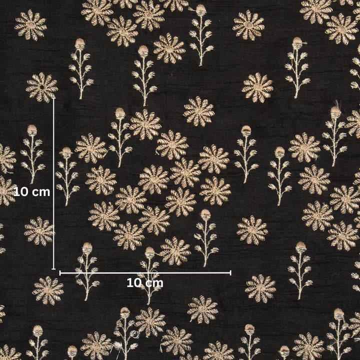 Unnati Jaal on Black Semi Raw Silk Embroidered Fabric
