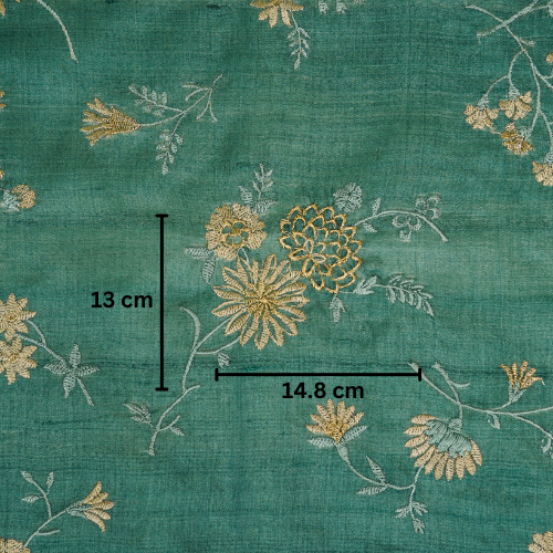 Mahzar Jaal On Teal Tussar Silk Embroidered Fabric
