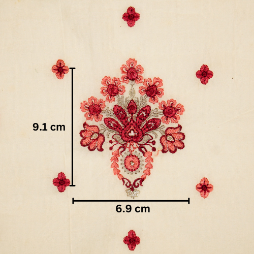 Rituja Buta Buti Mixture on Cream/Maroon Malmal Embroidered Fabric
