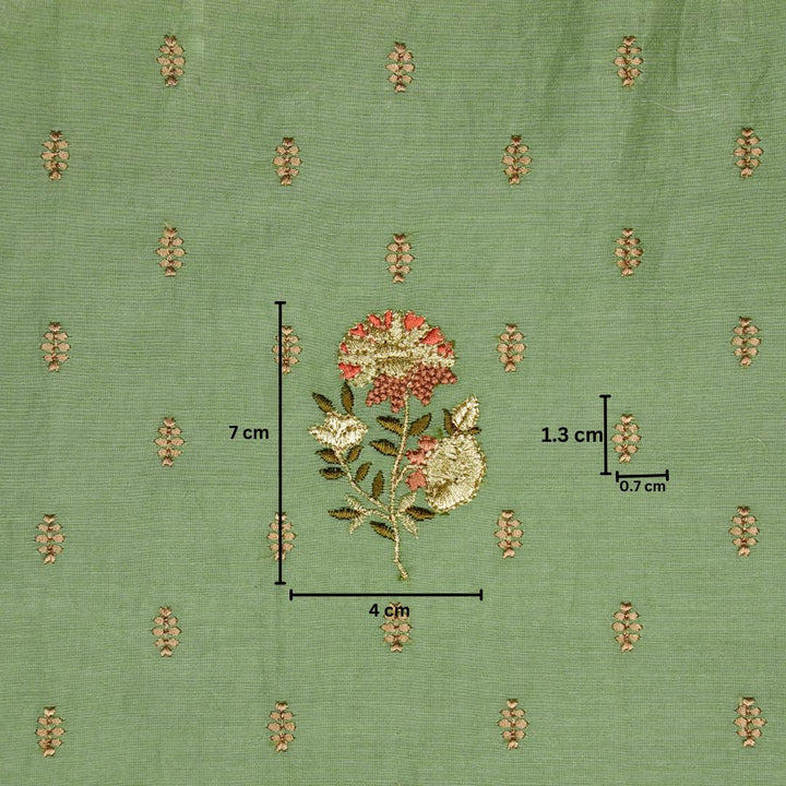 Hand Embroidery Lookalike Buta Buti Mixture on Olive Silk Chanderi