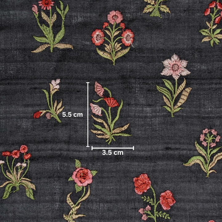 Vasundhara Floral Butas on Black Tussar Silk