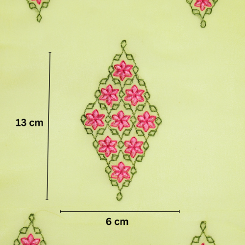 Aseela Buta on Lemon Semi Georgette Embroidered Fabric