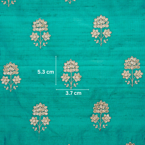 Shiza Buti on Teal Raw Silk Embroidered Fabric